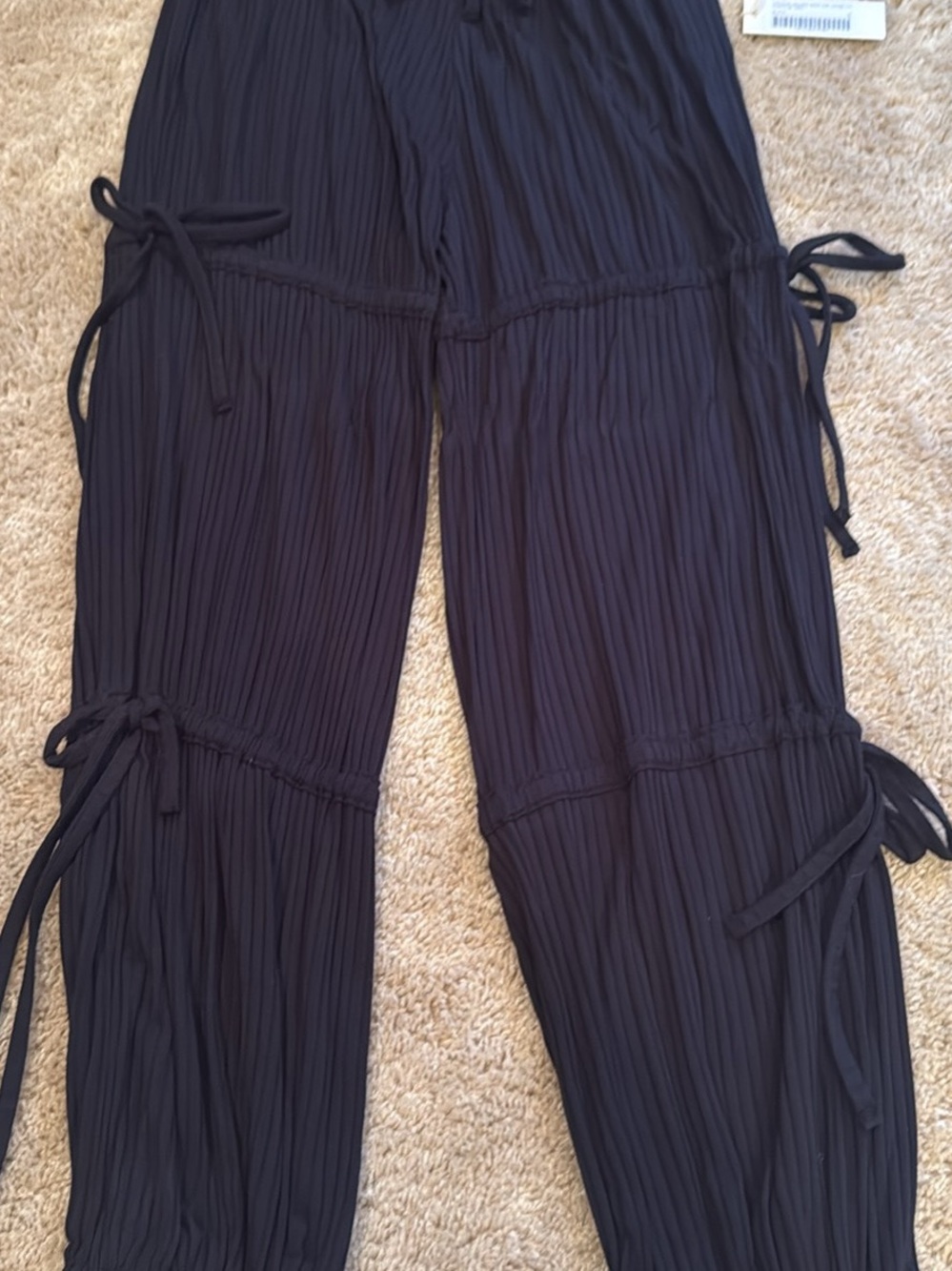 Vintage Black Wide-Leg Pleated Tie Detail Pants